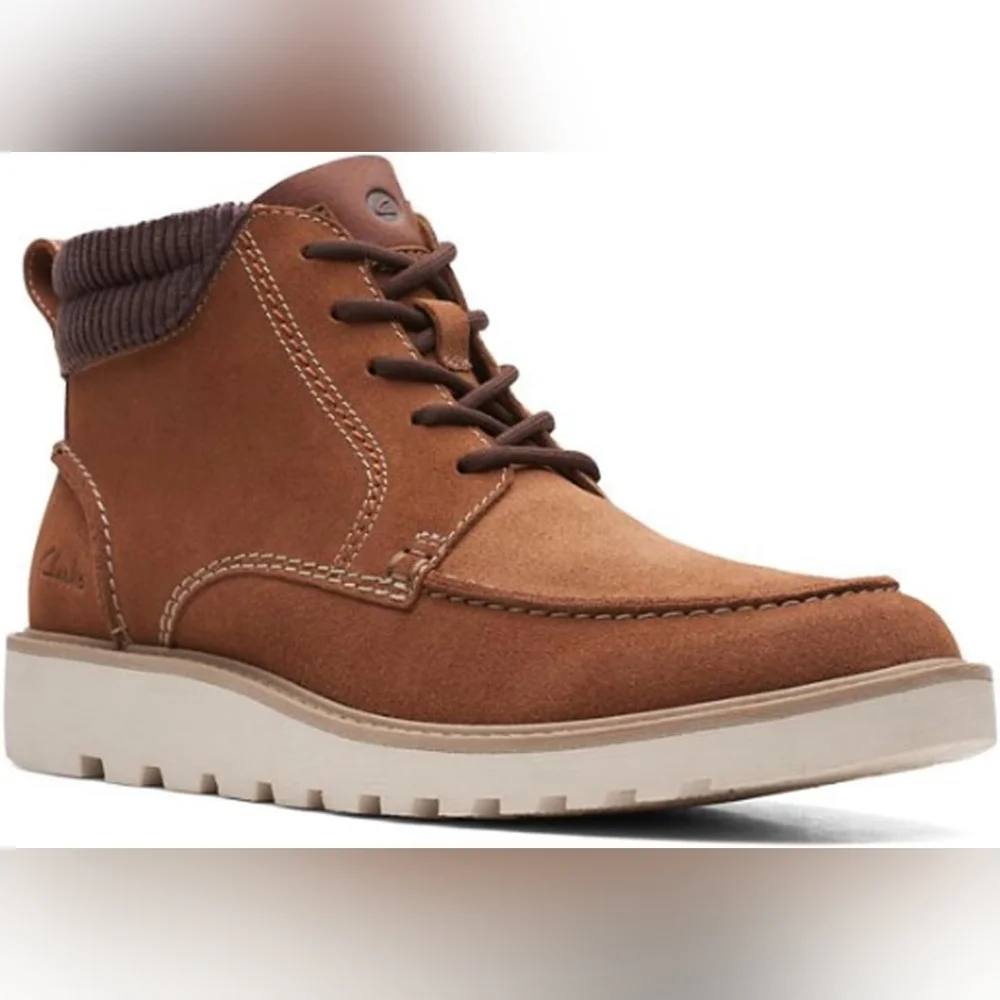 NWOB Clarks Men's Barnes Mid Oxford Brown‎ Cola Suede Chukka Boots Size 7.5